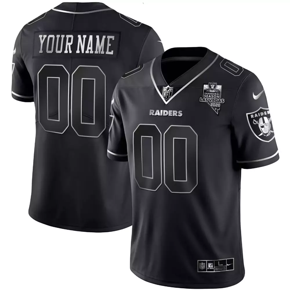 Custom Raiders Jersey Black Silver All Stitched Vapor