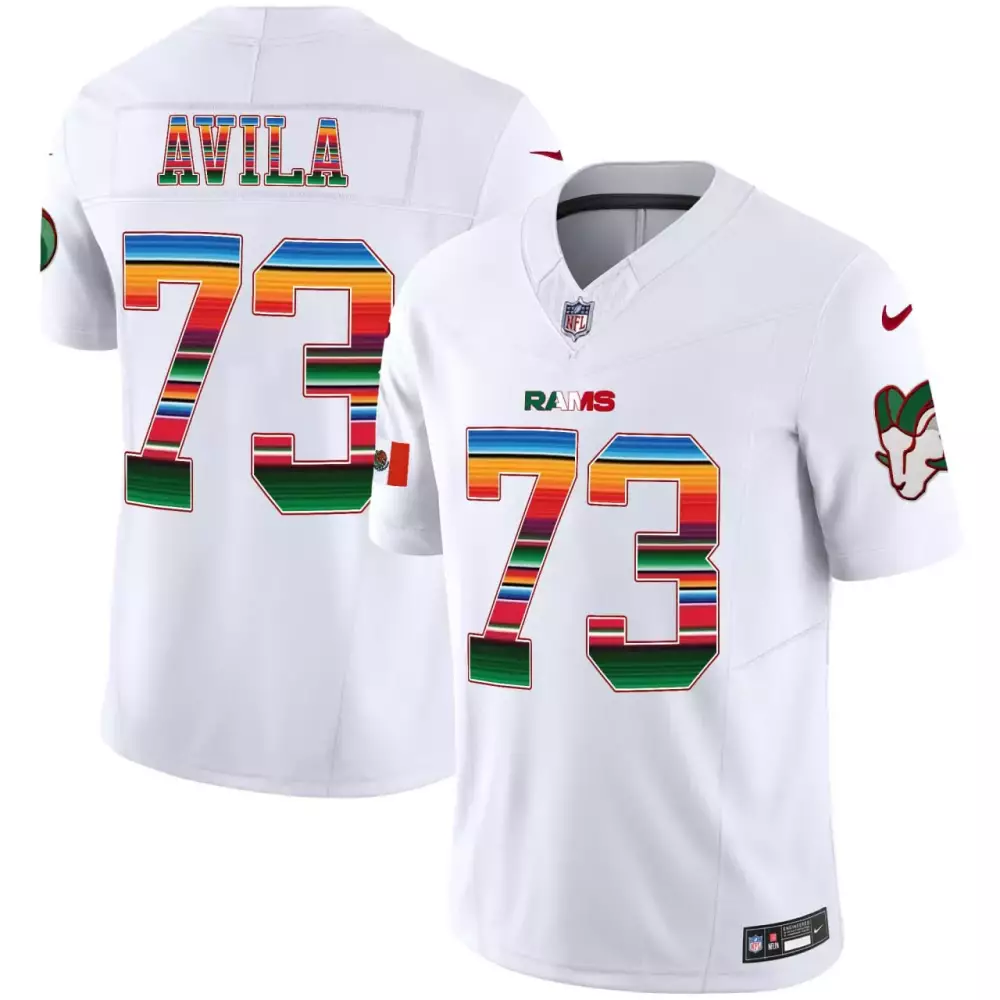Steve Avila 73 Los Angeles Rams Jersey White Men Mexican Blanket Alternate Split Design