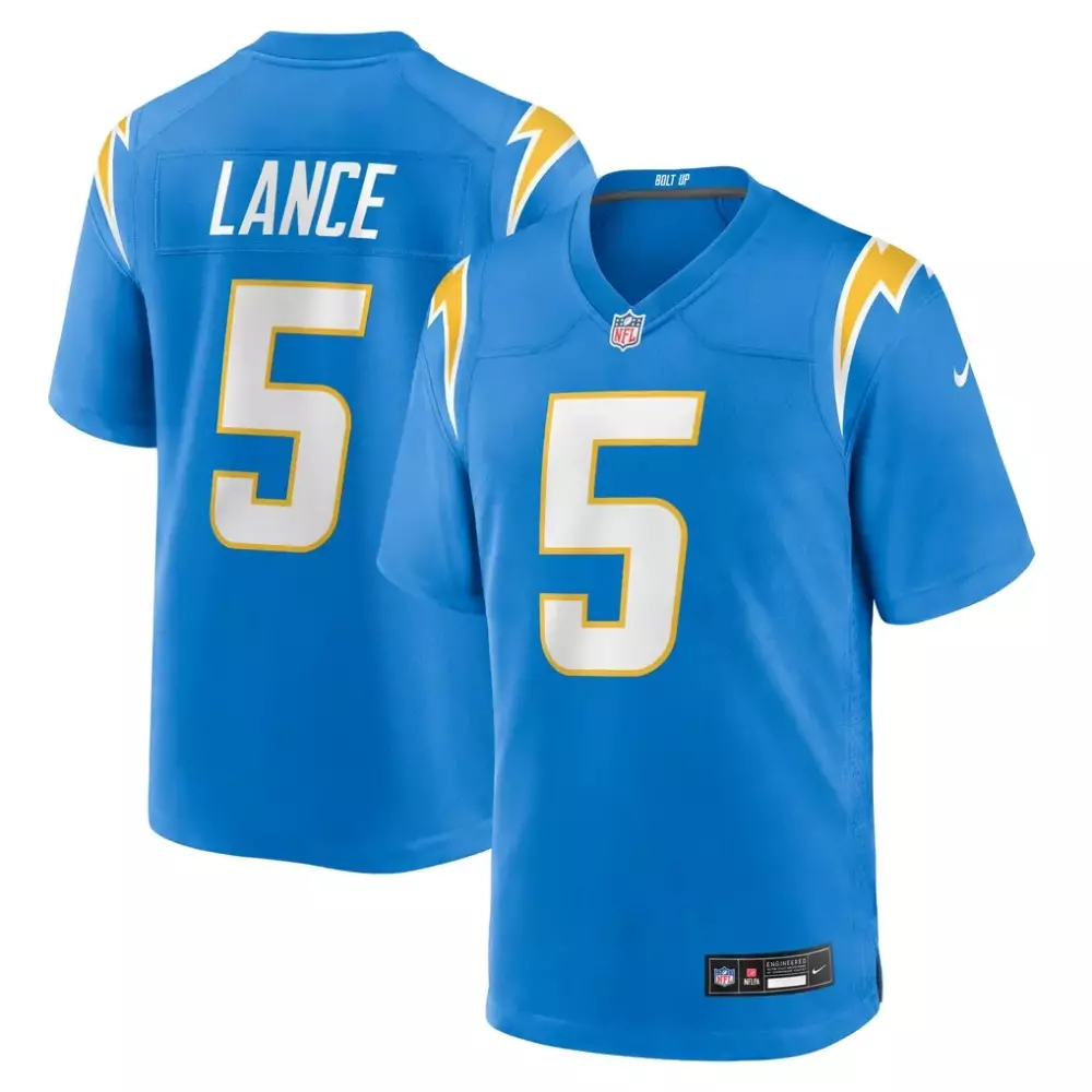 Trey Lance 5 Los Angeles Chargers Jersey Blue Men NFL White Yellow Game