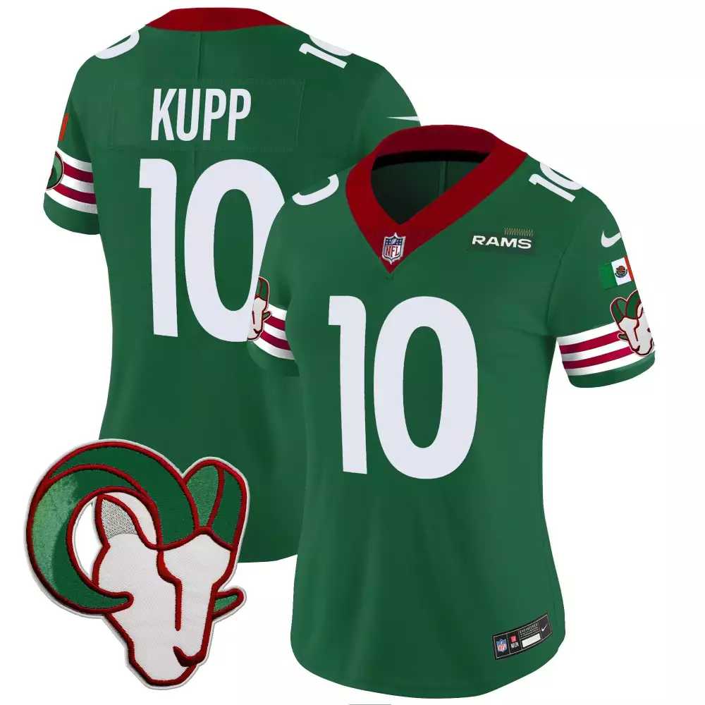 Cooper Kupp 10 Rams Jersey Green Mexico Flag Men Red White Vapor Limited All Stitched