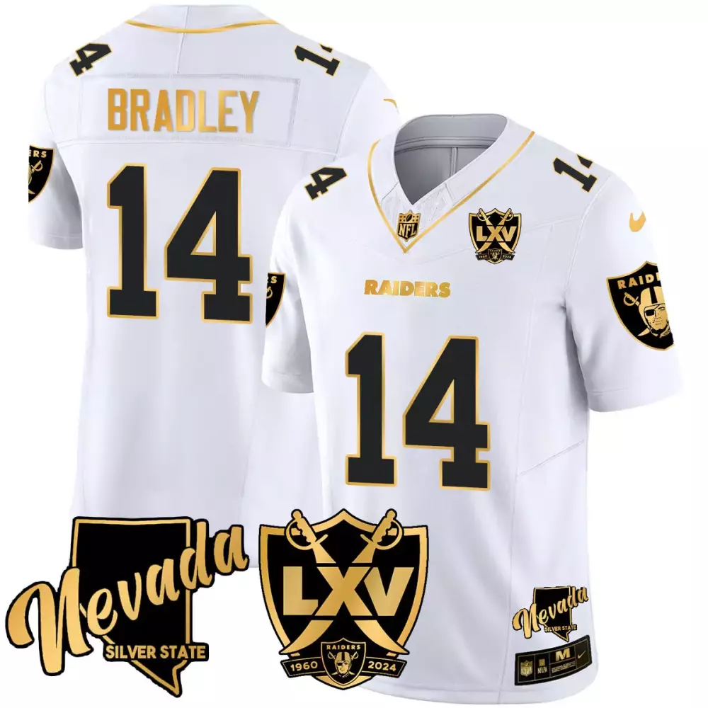 Bradley Lxv 14 Raiders Jersey White 2024 Men Alternate Black Gold All Stitched Vapor