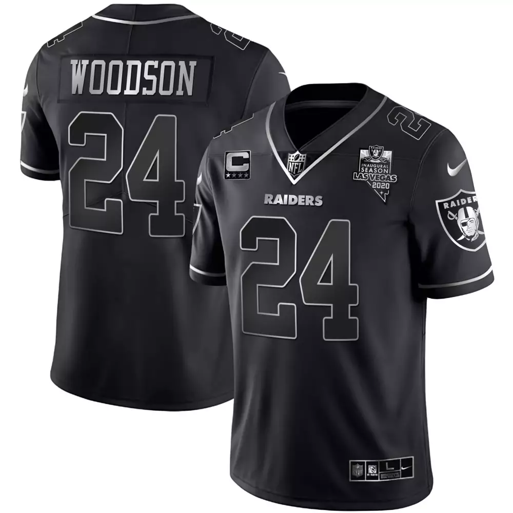 Charles Woodson 24 Raiders Jersey Black Inaugural Season Las Vegas 2020 Men Silver