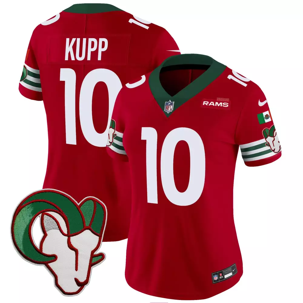 Cooper Kupp 10 Rams Jersey Red Mexico Flag Men Player Green White Vapor Limited All