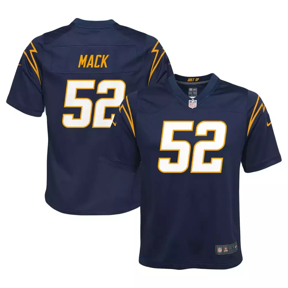 Khalil Mack 52 Jersey Navy Blue Los Angeles Chargers Men Authentic Gold White Game