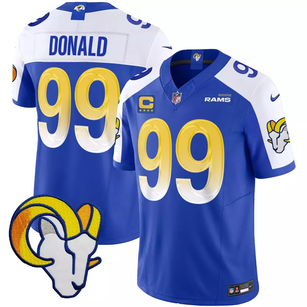Aaron Donald 99 Rams Jersey Royal Blue Alternate Captain's Ram Men White Gold Vapor