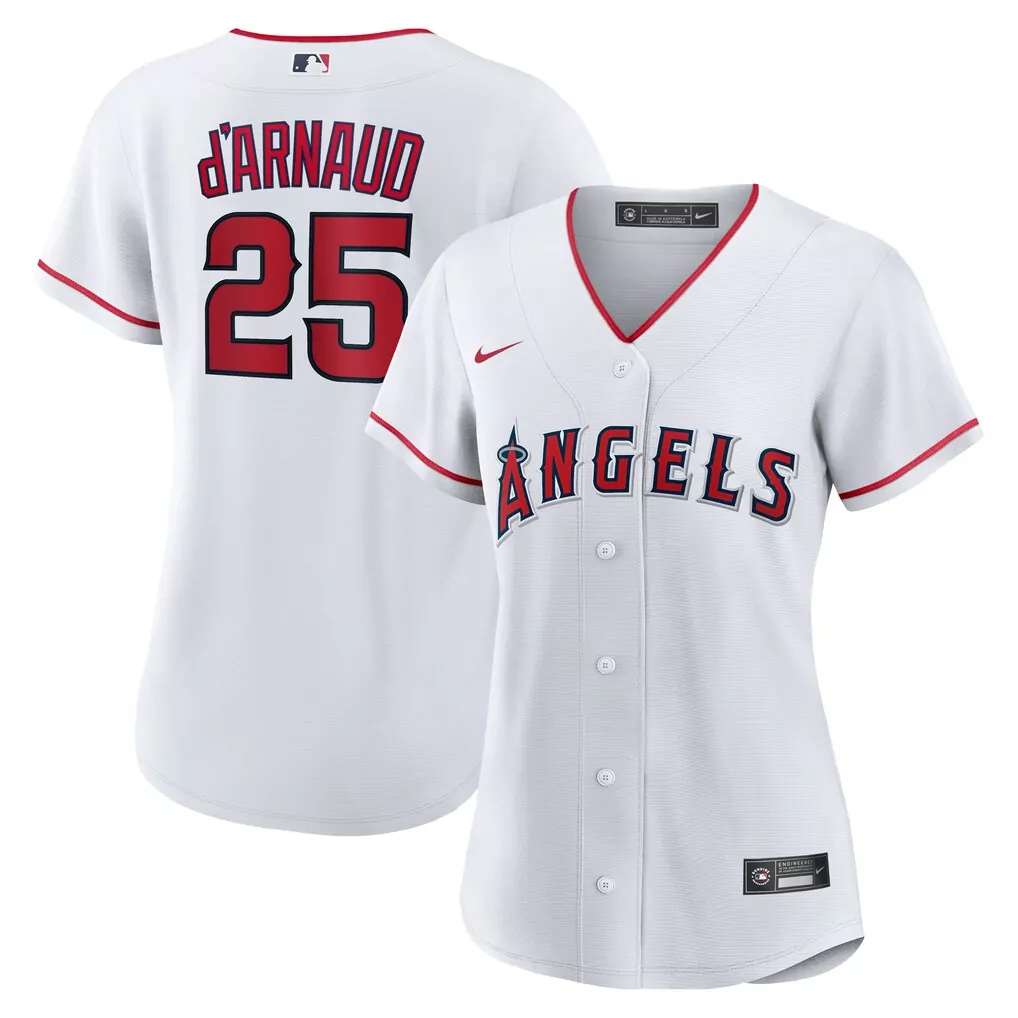 D'arnaud 25 Angels Jersey White Women Red Navy Home Replica