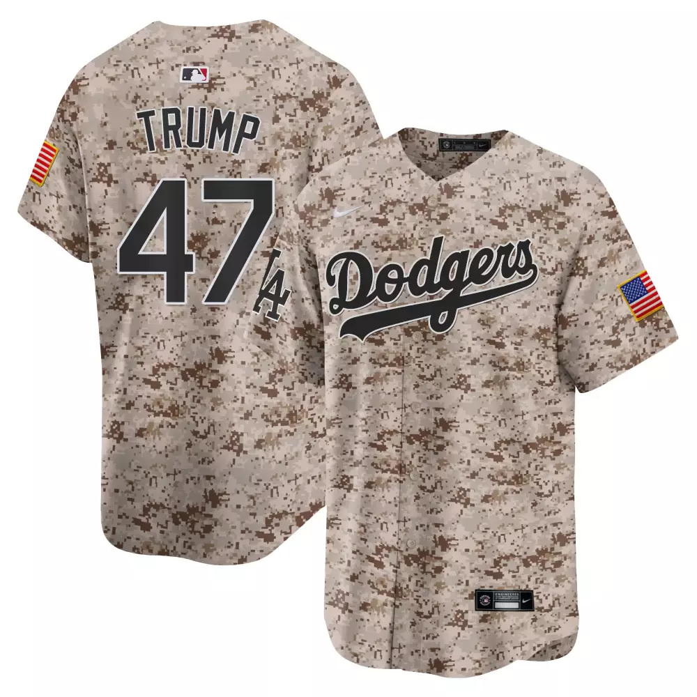 Donald Trump 47 Dodgers Jersey Tan Men Custom Design Brown Black Alternate Vapor