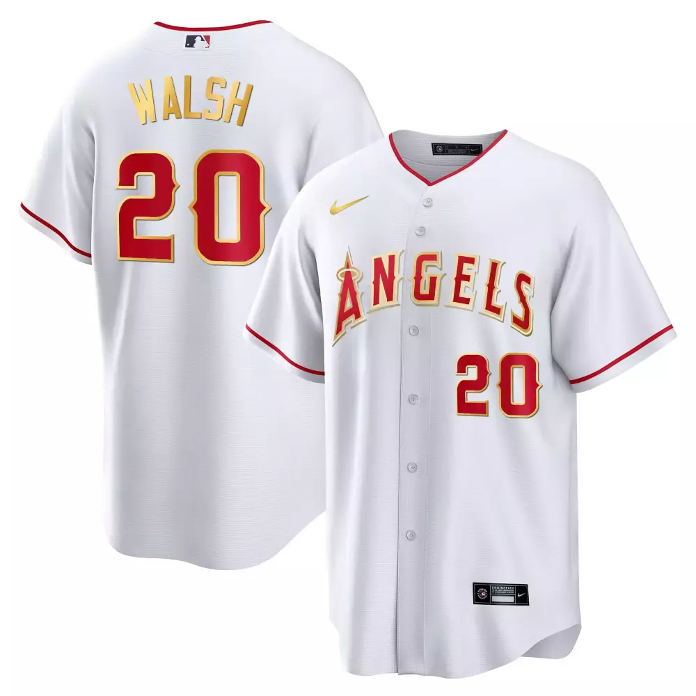 Walsh 20 Angels Jersey White Men Red Gold All Stitched