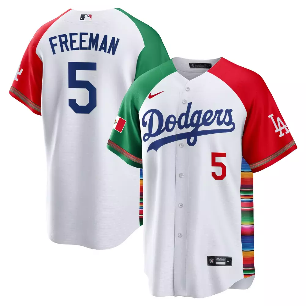 Freddie Freeman 5 Dodgers Jersey White Mexico Flag Men Split Design Green Red Blue