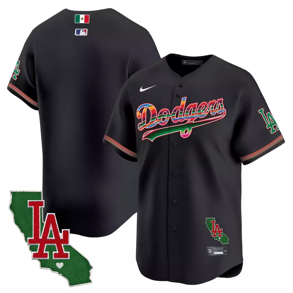 Mexico California Jersey Black Los Doyers Angeles Dodgers Flag Shape LA Men Alternate