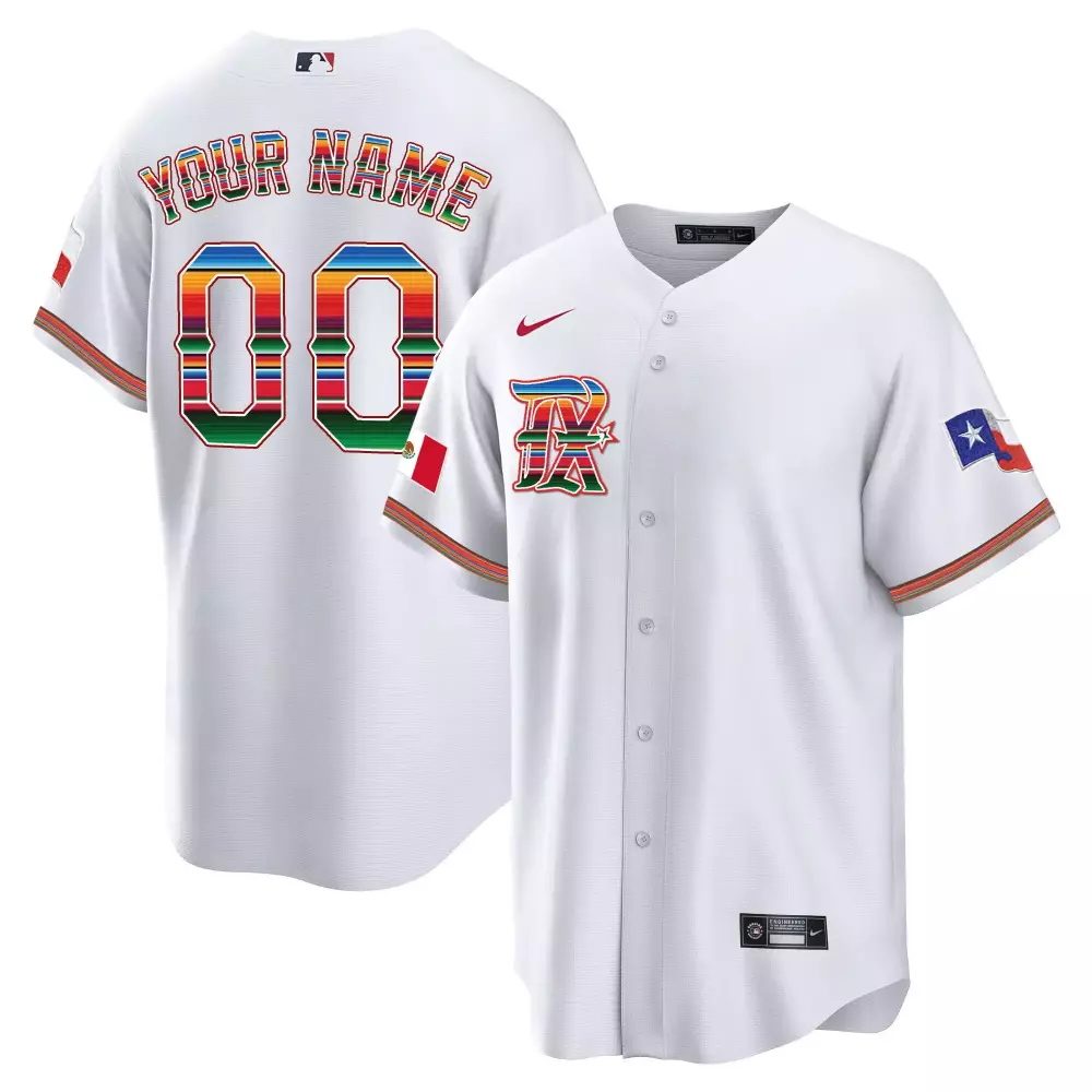 Custom Texas Rangers Jersey White City Connect Mexico Flag 2023 Men Split Design