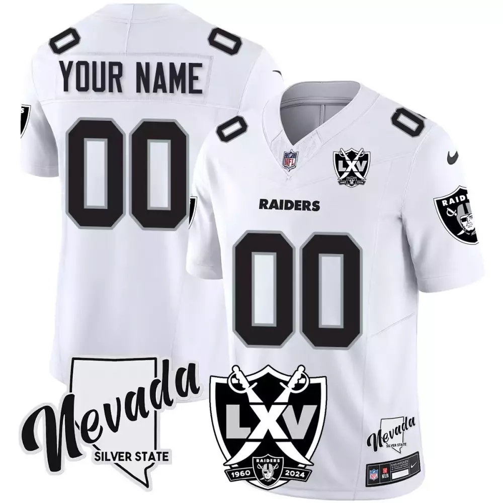 Custom Raiders Jersey White Lxv 1960-2024 Men Black Silver Limited Vapor Anniversary