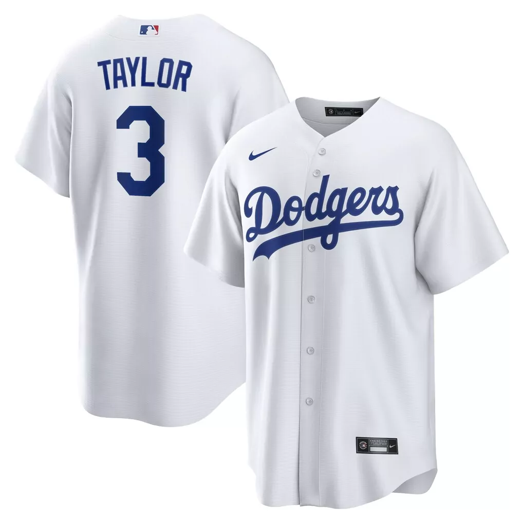 Chris Taylor 3 Dodgers Jersey White Men Blue Replica