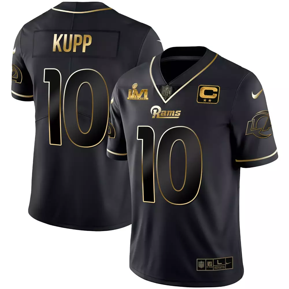 Cooper Kupp 10 Rams Jersey Black Super Bowl Lvi Champions Men Player Gold All Stitched