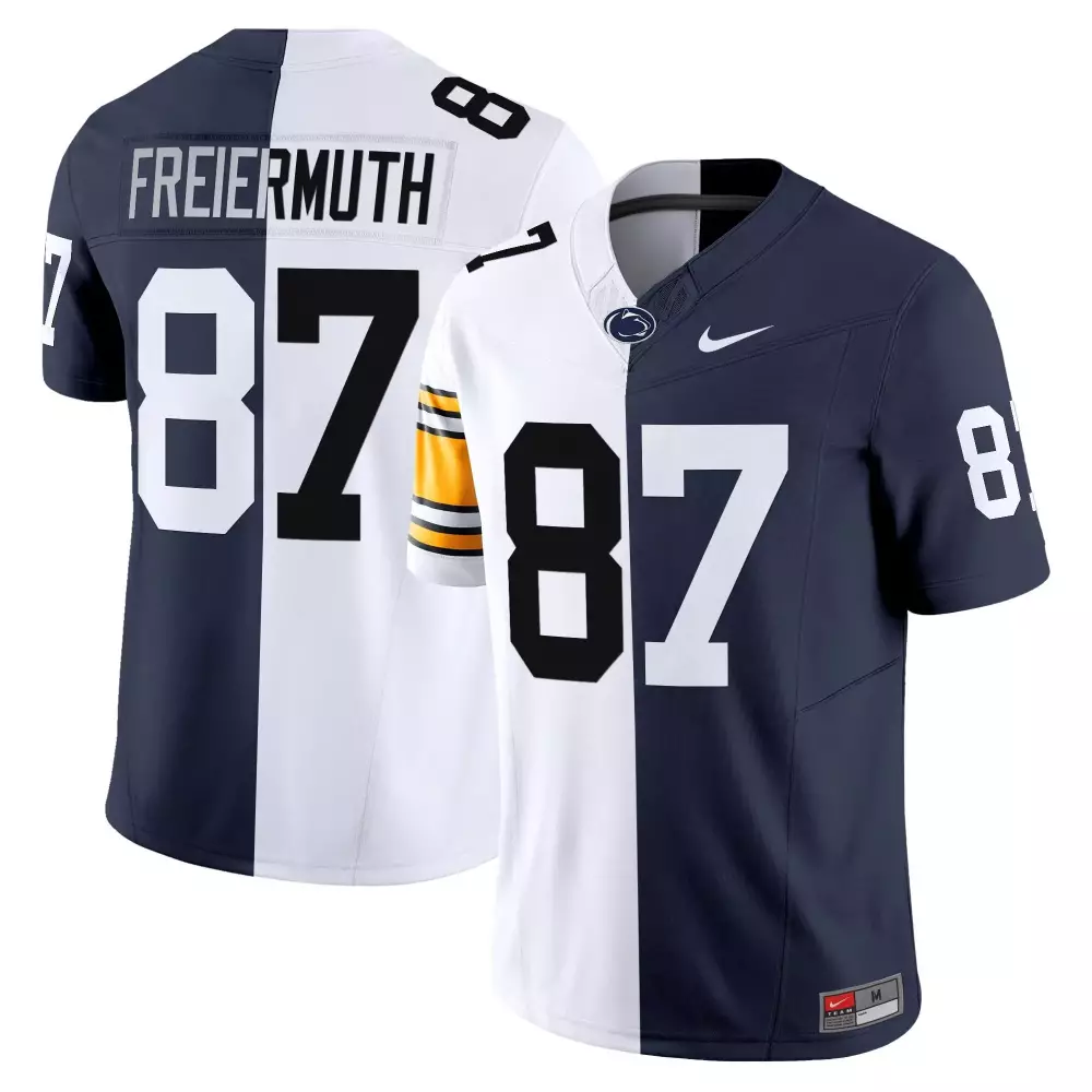 Allar Nittany 87 Jersey Navy Penn State Lions Men Split Design White Stitched