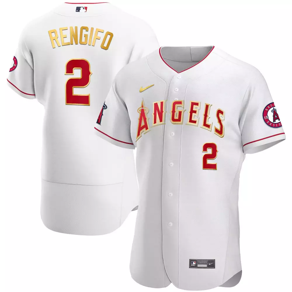 Luis Rengifo 2 Angels Jersey White Baseball 1961 Men Red Gold Flex Base All Stitched