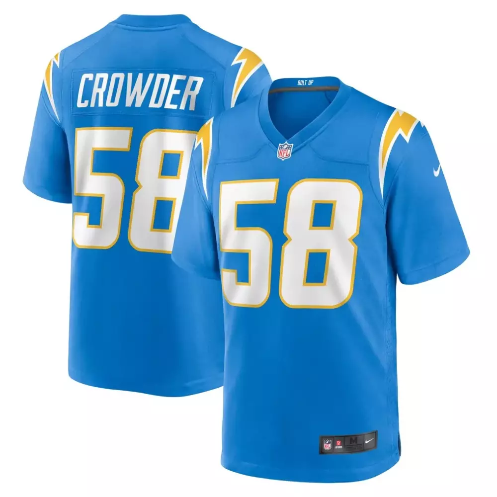 Jamison Crowder 58 Jersey Blue Los Angeles Chargers Men Standard White Yellow Game