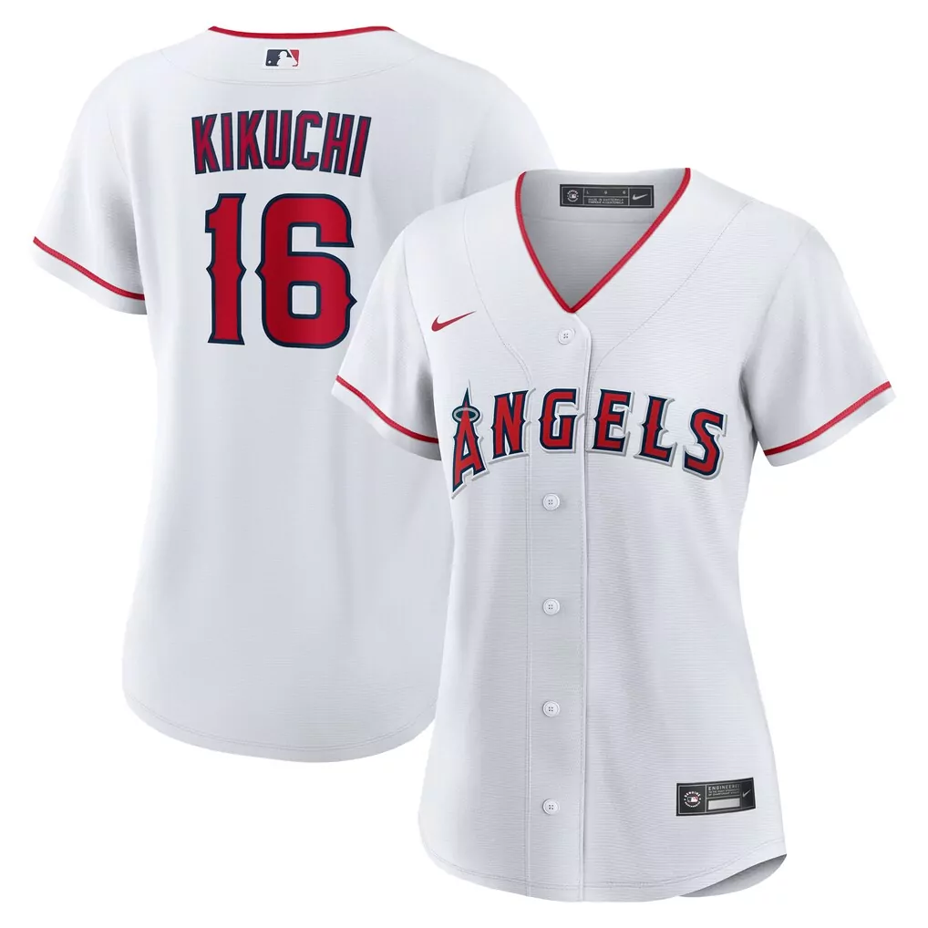 Yusei Kikuchi 16 Angels Jersey White Women Red Navy Blue Home Replica