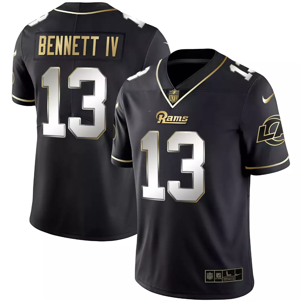 Stetson Bennett Iv 13 Rams Jersey Black Men Player White Gold All Stitched