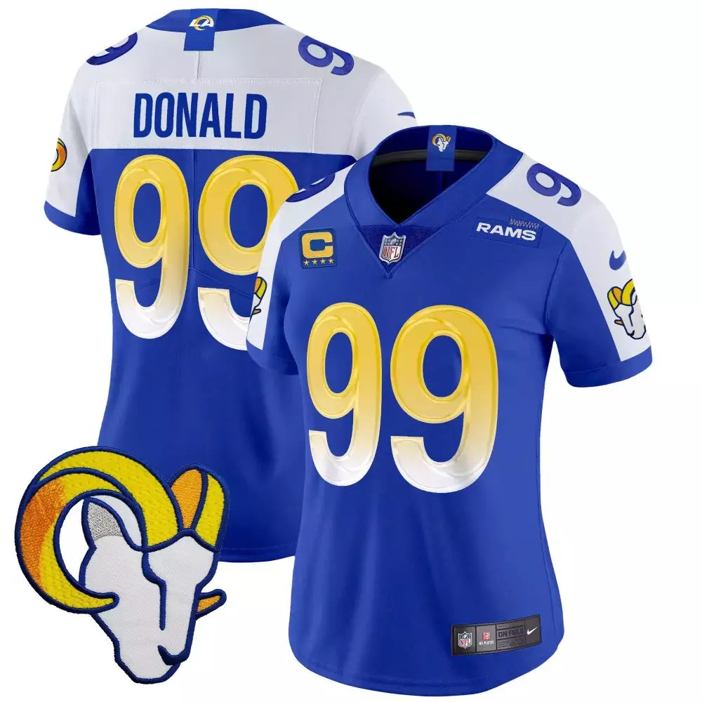 Aaron Donald 99 Rams Jersey Royal Blue Men Player White Gold Alternate Vapor Limited