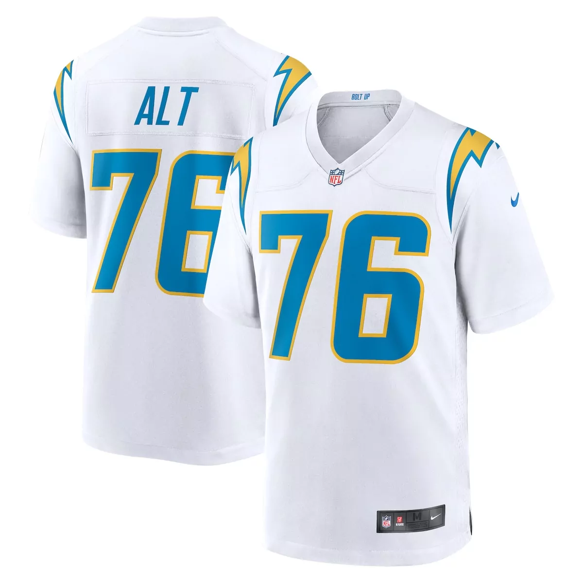 Joe Alt 76 Los Angeles Chargers Jersey White Men Standard Alternate Blue Yellow Game