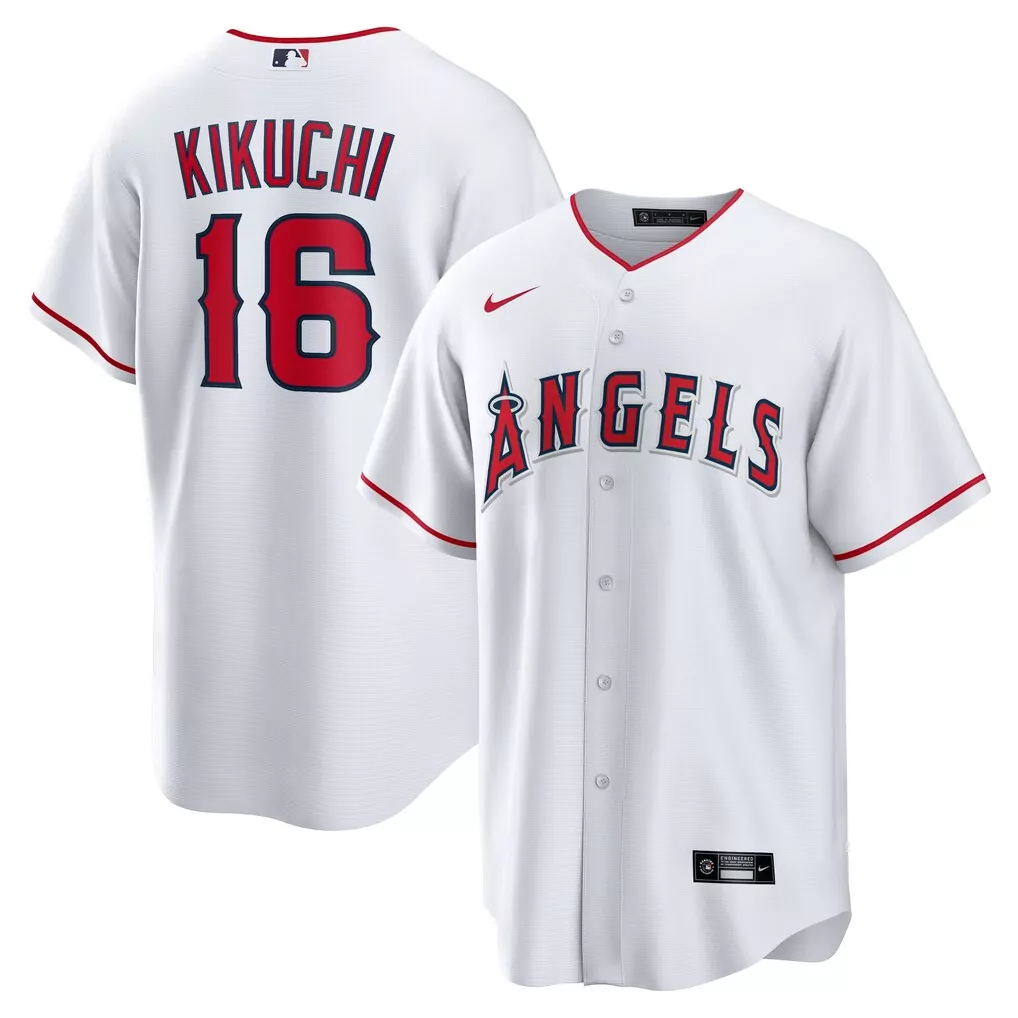 Yusei Kikuchi 16 Angels Jersey White Men Red Navy Home Replica