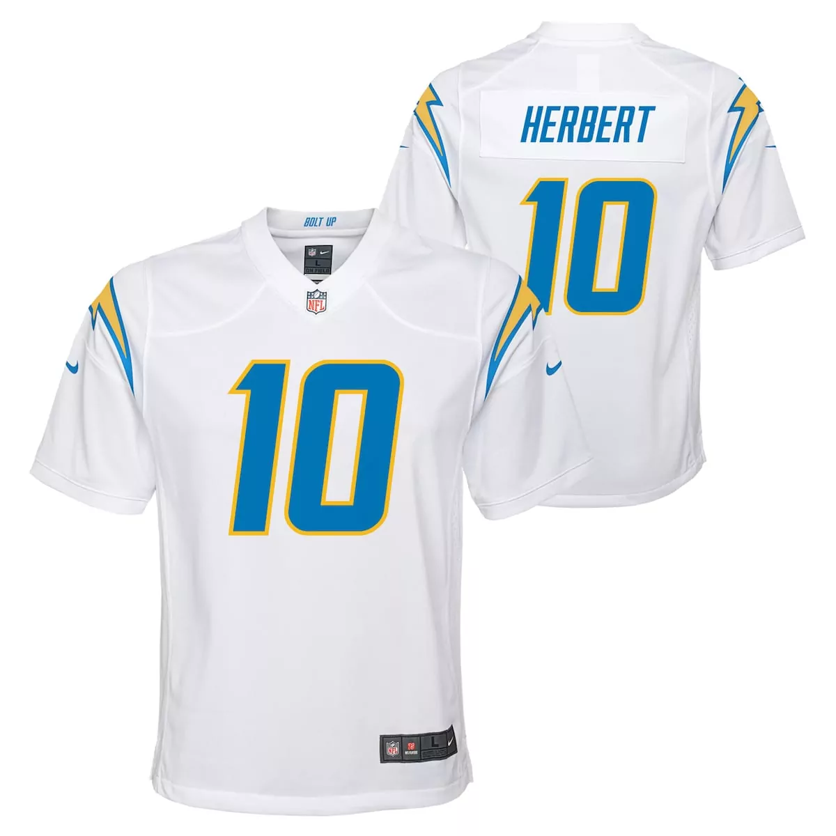 Justin Herbert 10 Jersey White Los Angeles Chargers Men NFL Blue Yellow Game