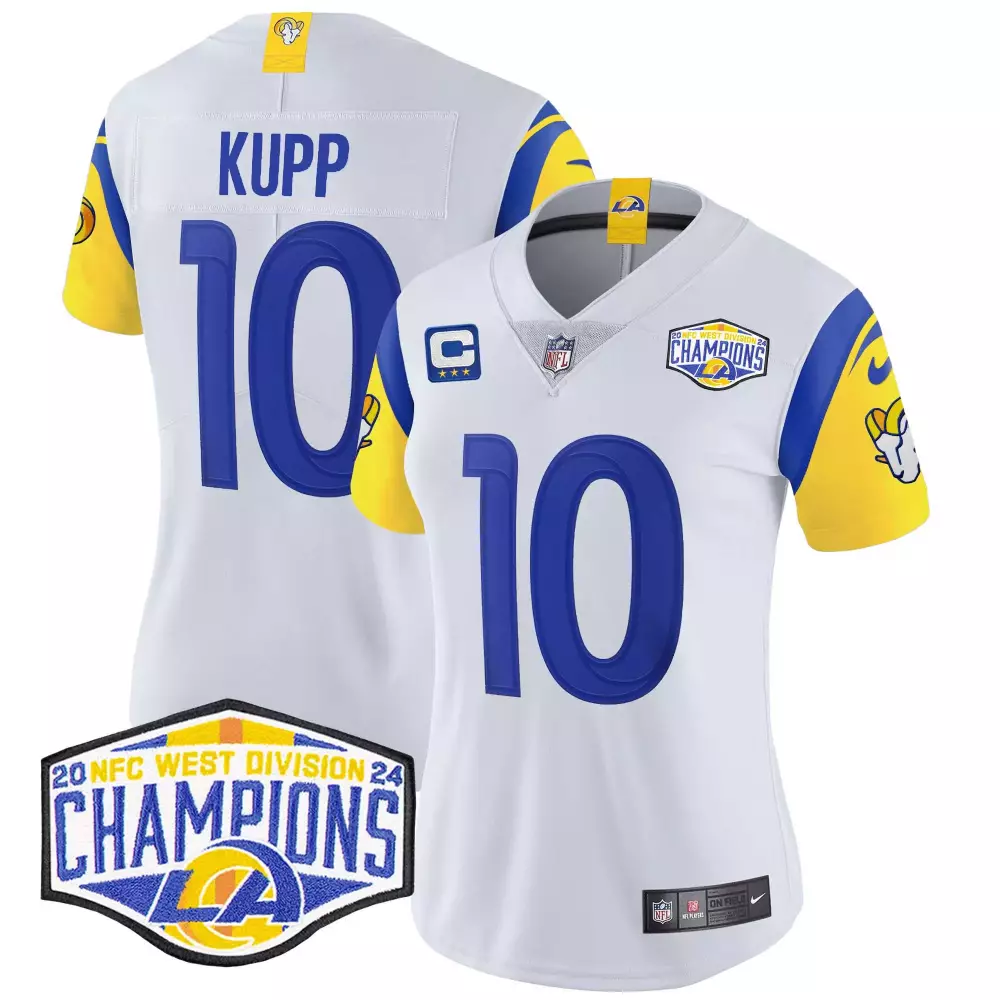 Cooper Kupp 10 Rams Jersey White Women Player Blue Yellow Vapor Limited All Stitched