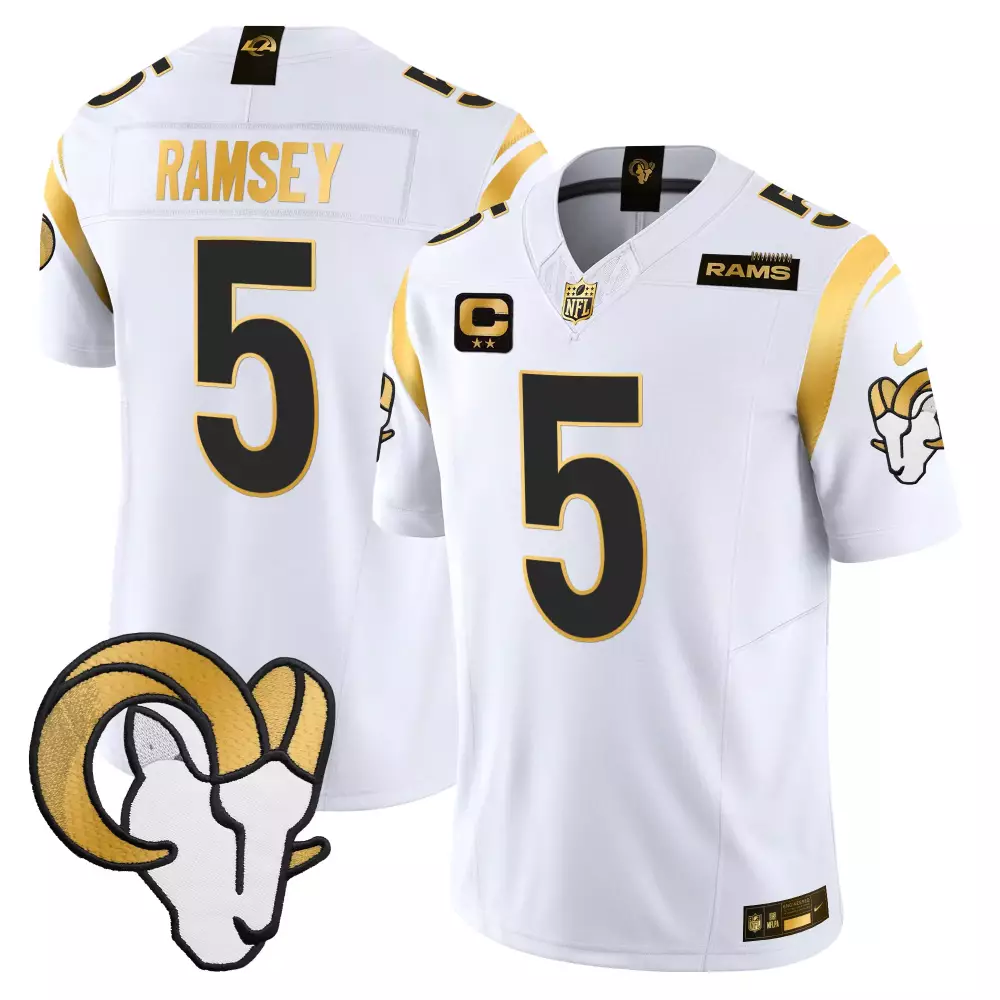 Jalen Ramsey 5 Rams Jersey White Two Stars Men Alternate Gold Black Vapor Limited