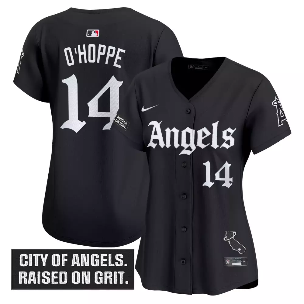 Logan O'hoppe 14 Angels Jersey Black City Connect Raised Grit. Men White Stitched