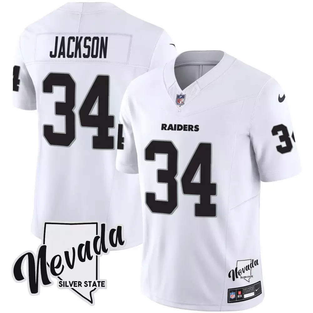 Bo Jackson 34 Raiders Jersey White Men Black Vapor All Stitched