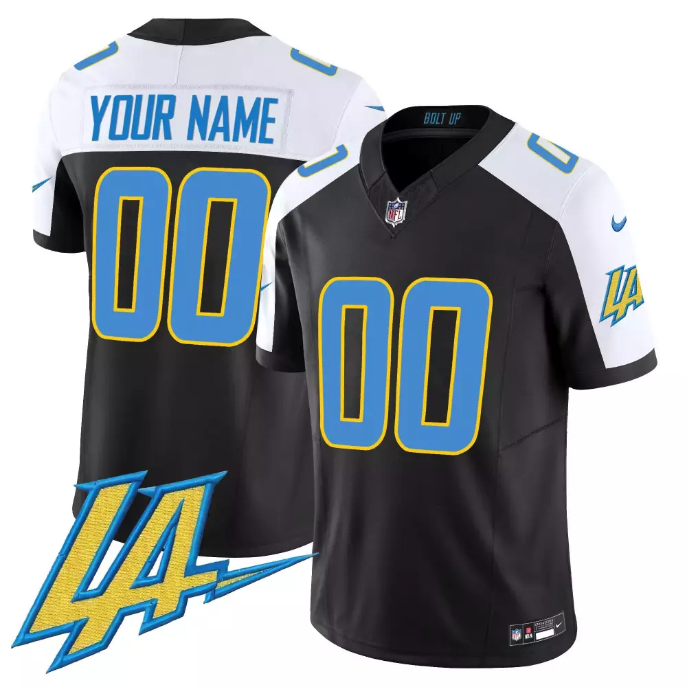 Custom Los Angeles Chargers Jersey Black Men Alternate White Light Blue Yellow Vapor