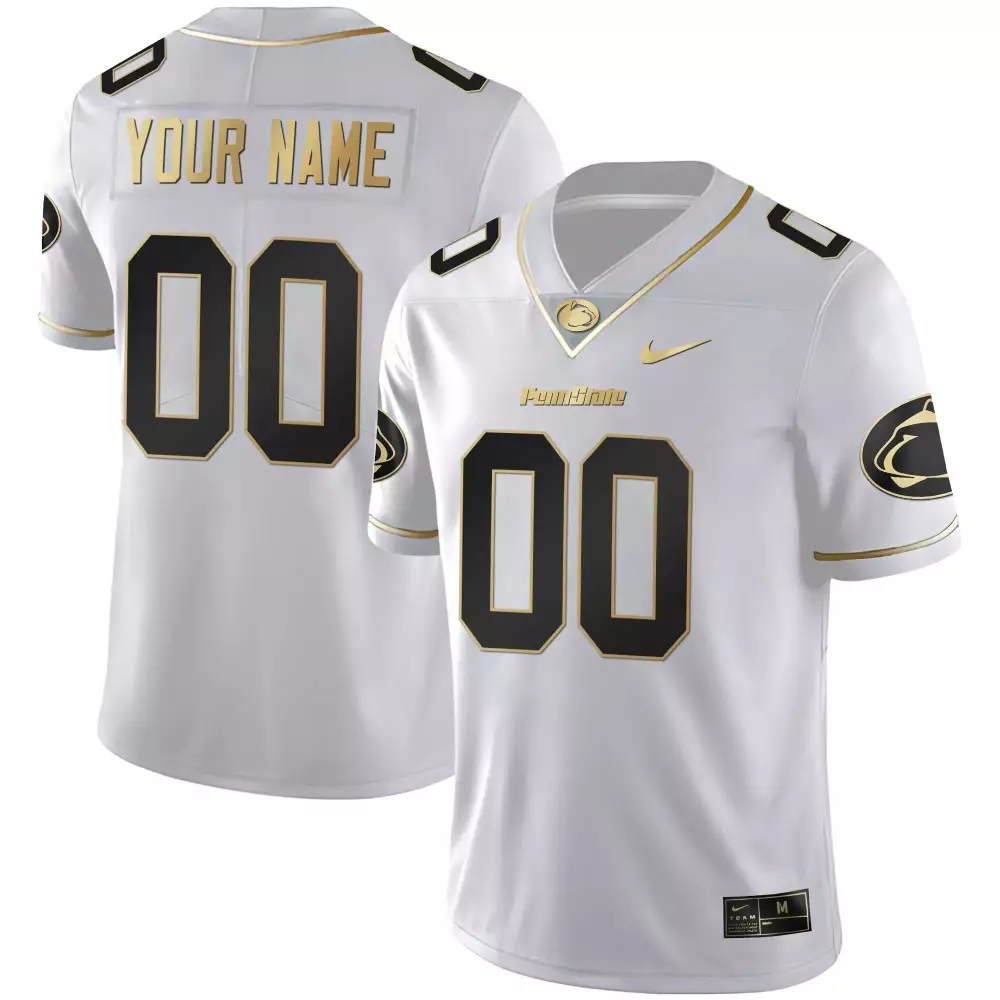Custom Penn State Jersey White Black Gold All Stitched