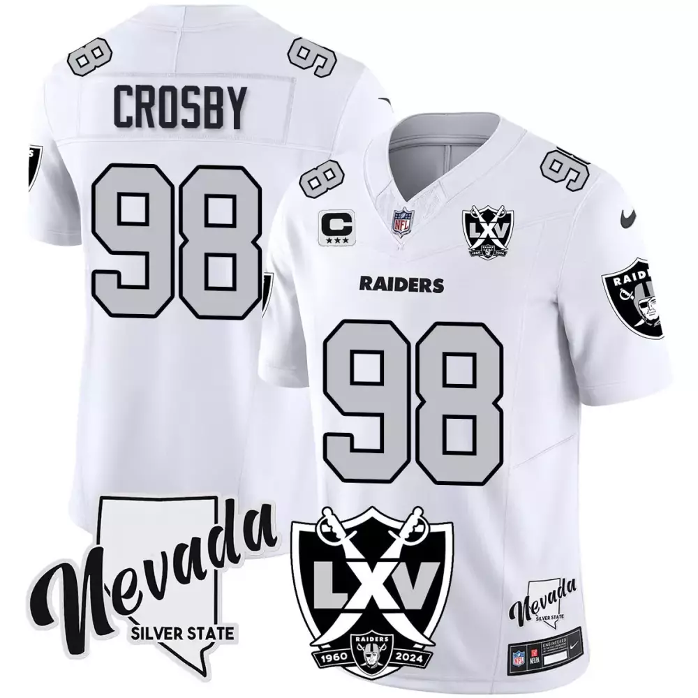 Maxx Crosby 98 Raiders Jersey White Lxv 1960 2024 Men Standard Alternate Silver Black