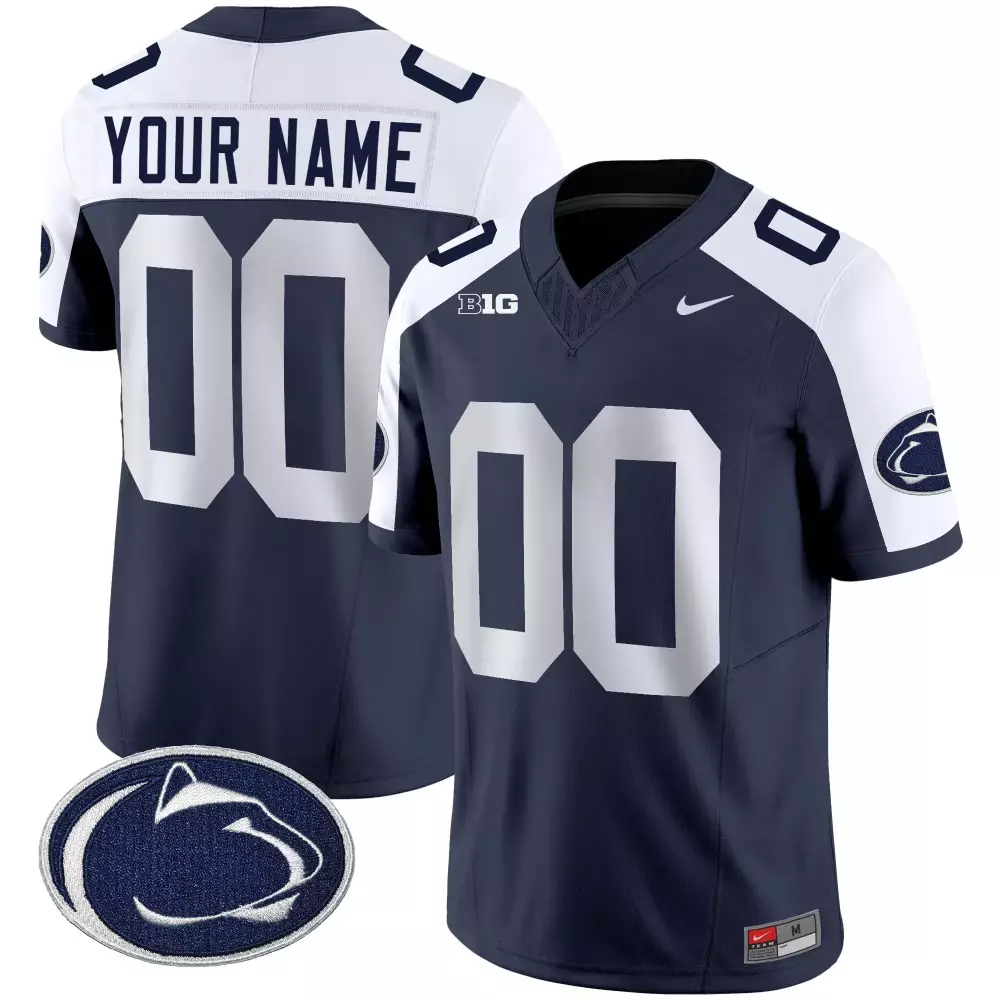Custom Penn State Nittany Lions Jersey Navy Blue Men White Alternate Vapor Limited