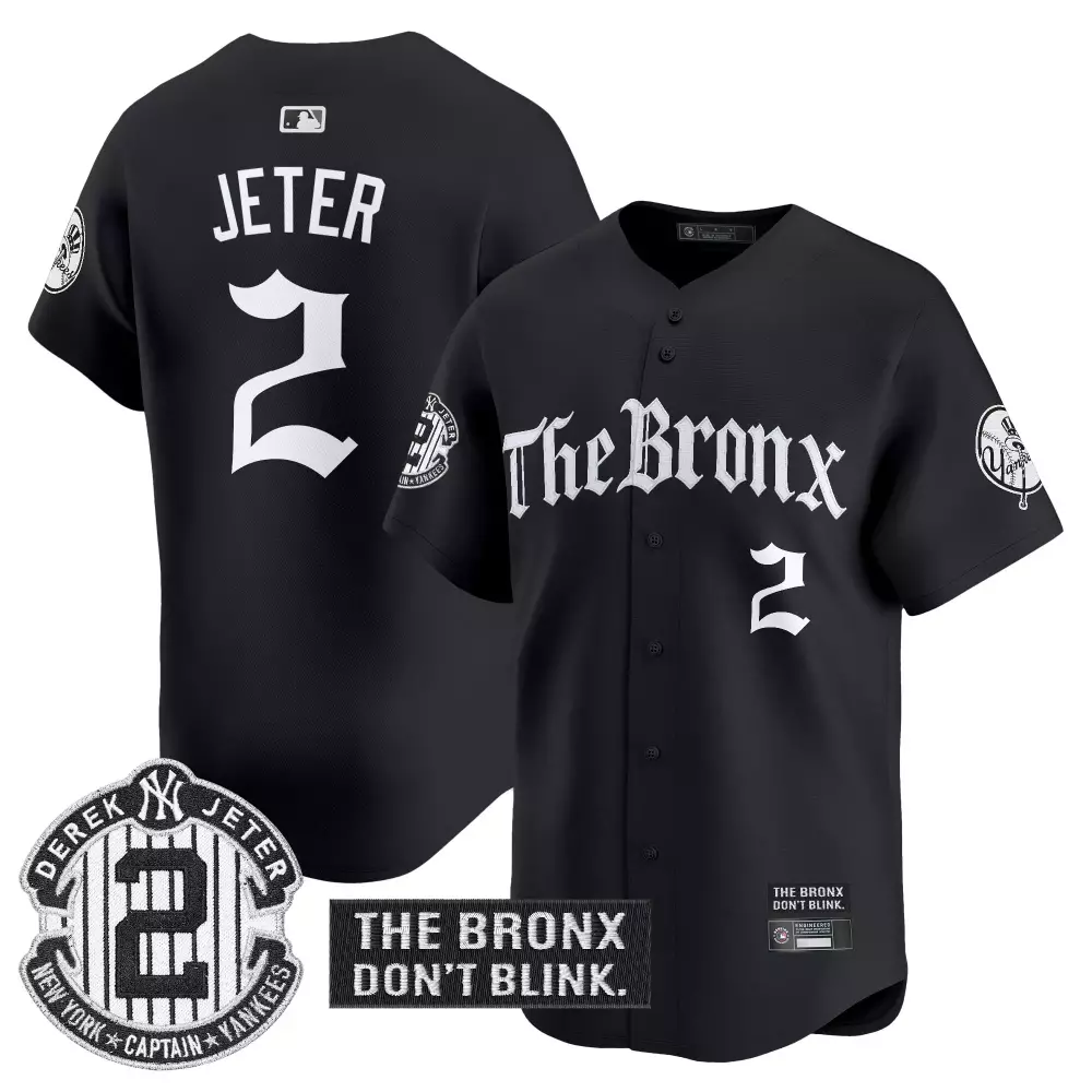 Derek Jeter 2 New York Yankees Jersey Black The Bronx Men White Vapor