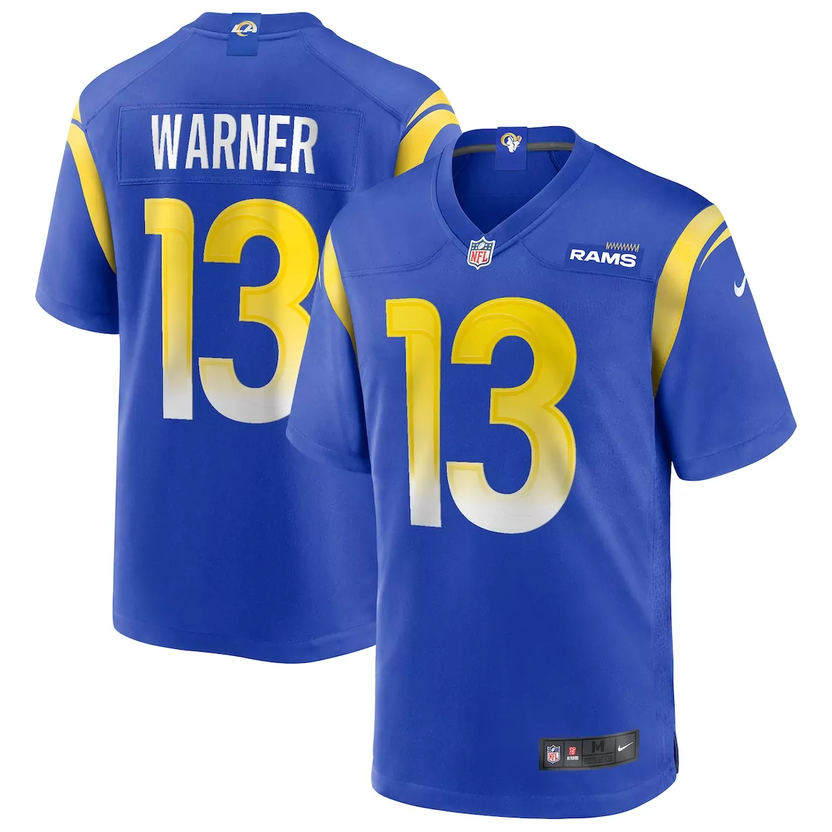 Kurt Warner 13 Rams Jersey Blue Men Replica Yellow White Game Retired