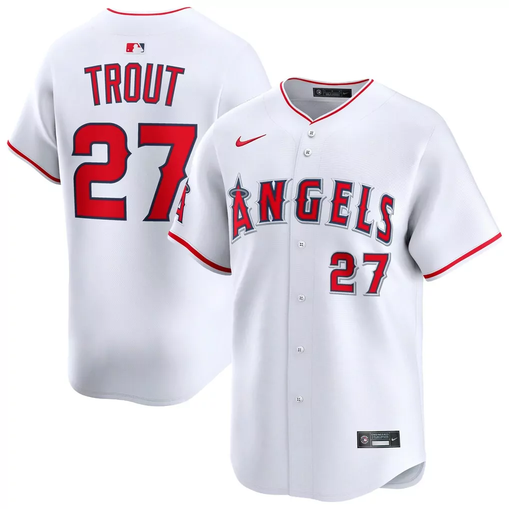 Mike Trout 27 Angels Jersey White Men Red Grey Home Limited