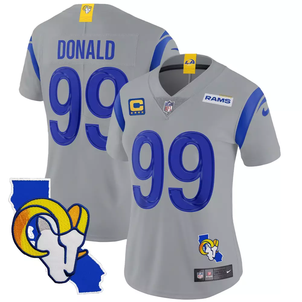 Aaron Donald 99 Rams Jersey Gray LA California Shape Men Standard Alternate Blue