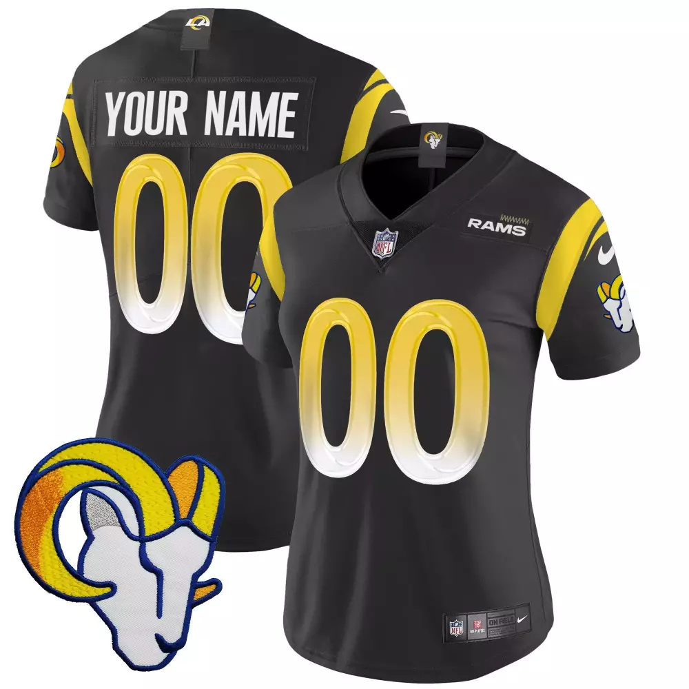Custom Rams Jersey Black Women Yellow White Vapor Limited v2 All Stitched