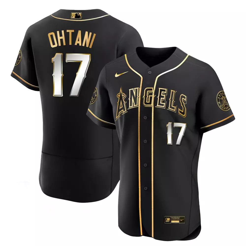 Shohei Ohtani 17 Angels Jersey Black Men Gold White Limited All Stitched