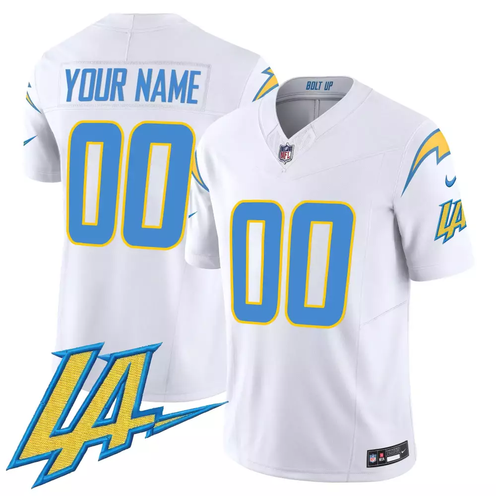 Custom Los Angeles Chargers Jersey White Men Blue Yellow All Stitched Vapor