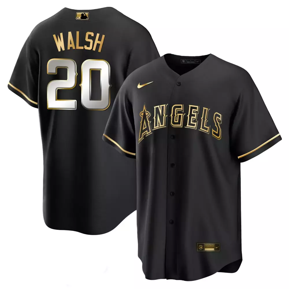 Walsh 20 Angels Jersey Black Men Gold Silver Cool Limited All Stitched