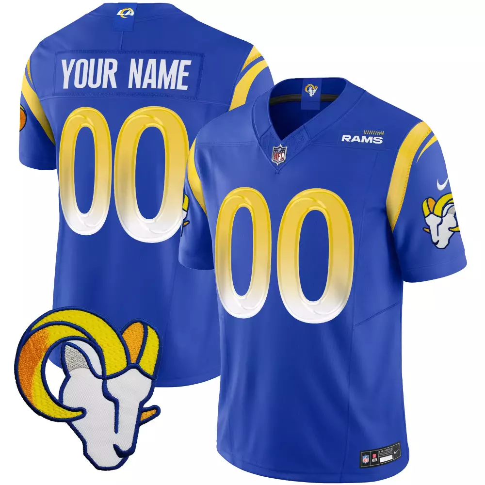 Custom Rams Jersey Royal Blue Head Men Gold White Yellow All Stitched Vapor