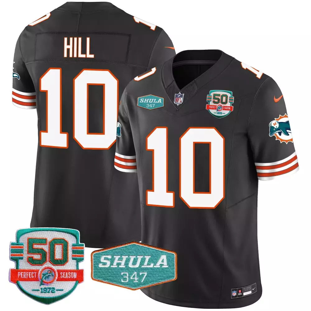 Tyreek Hill 10 Miami Dolphins Jersey Black 50th Anniversary Perfect Season 1972 Shula 347