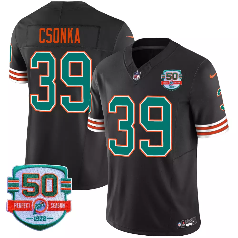 Larry Csonka 39 Miami Dolphins Jersey Black 50 Perfect Season 1972 Men Player Teal