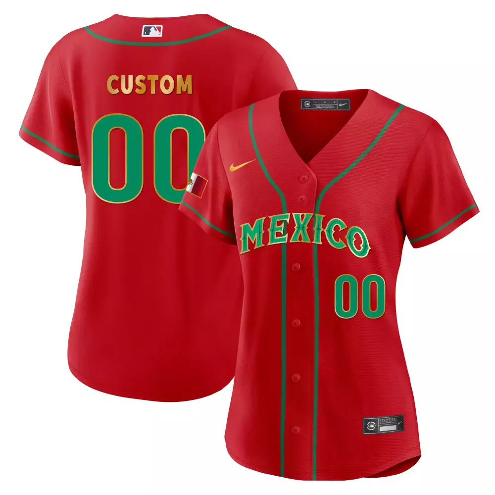 Custom Mexico Jersey Red Flag Green Gold All Stitched Vapor