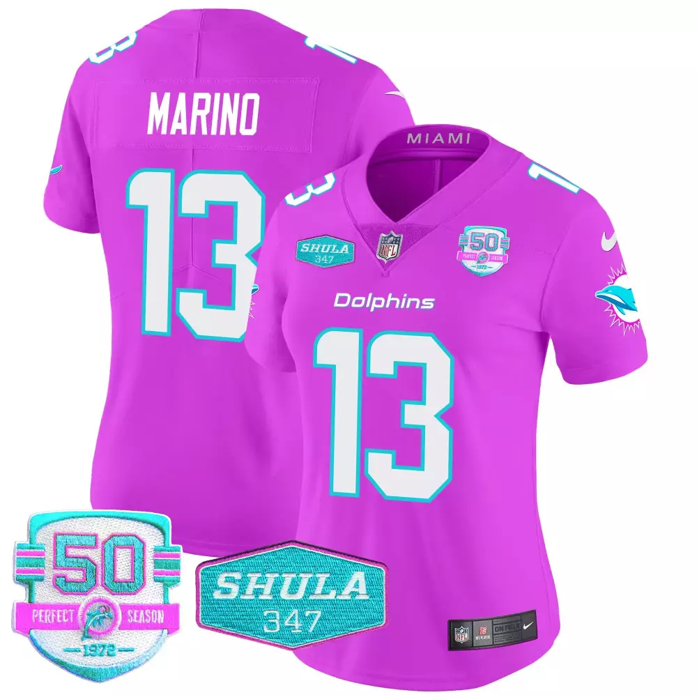 Dan Marino 13 Dolphins Jersey Purple 50th Season 50 Perfect 1972 Shula 347 Men Replica
