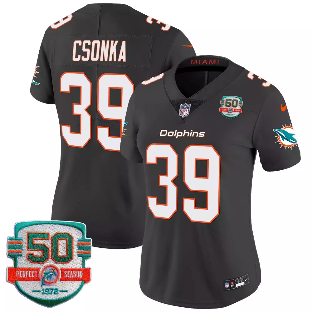 Larry Csonka 39 Miami Dolphins Jersey Charcoal 50th Anniversary Perfect Season 1972