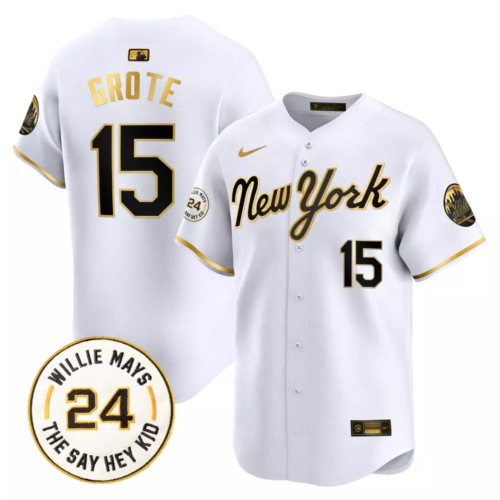 Jerry Grote 15 New York Mets Jersey White Men Split Design Black Gold Vapor Premier